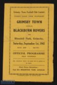 1945/46 Football League North Grimsby Town v Blackburn Rovers 1st September 1945, 4 pager, fair