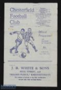 1943/44 War League North Chesterfield v Grimsby Town match programme 18 September 1943, 4 pager;