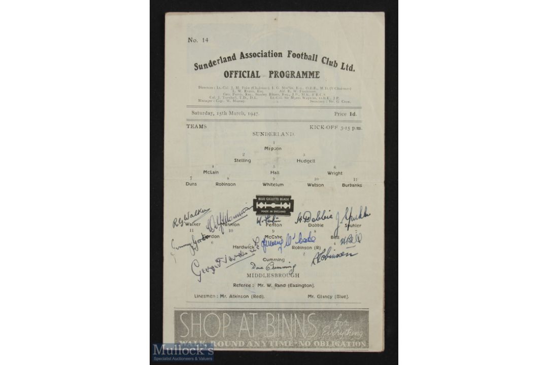 1946/47 Sunderland v Middlesbrough Div. 1 match programme 15 March 1947, 4 pager, has neat pen