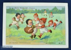 Rare French Rugby “Au Bon Marche” card: 'Les Grand Championnats', very rare card of babies playing