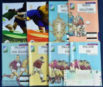 RWC 1999/2015, England etc Rugby Programmes (8): 1999: v USA, (2, 1 with ticket), Italy, NZ,