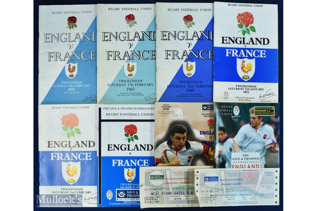 1953-1997 England v France Rugby Programmes (8): Home editions from 1953, 1965, 1969, 1983, 1985,