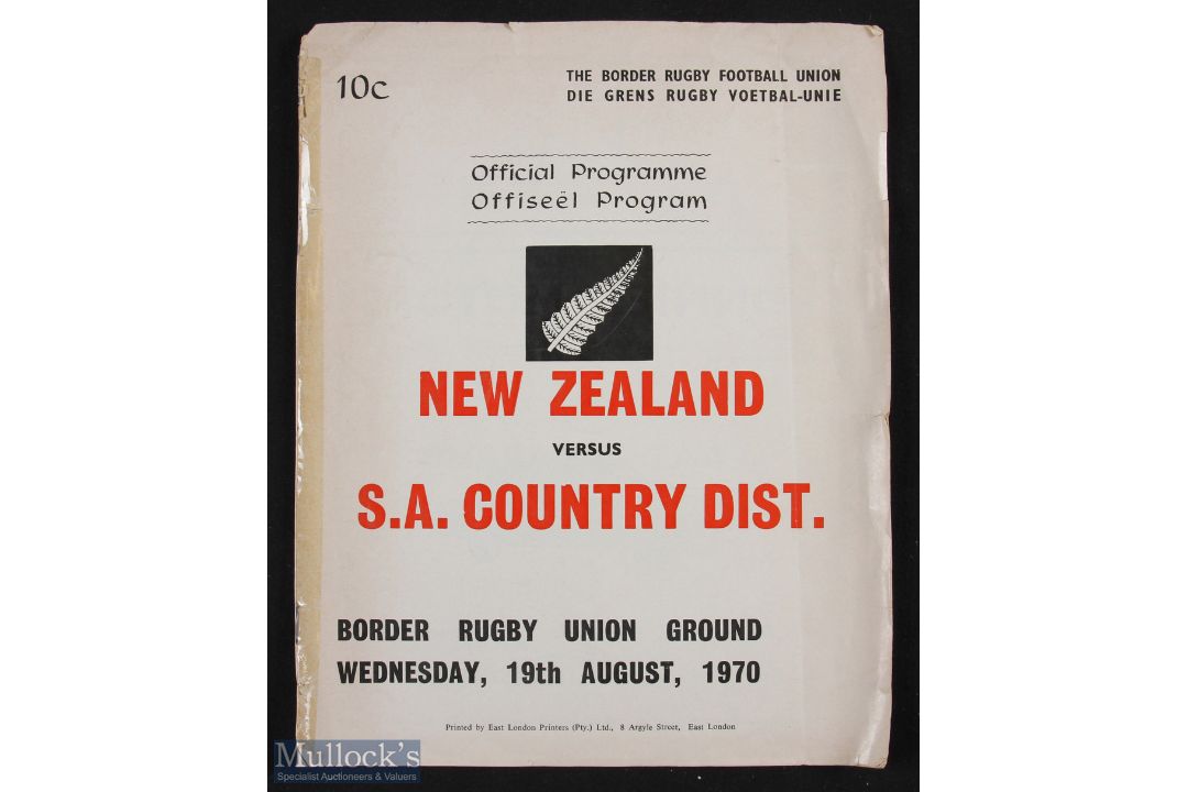 Rare 1970 SA Country Districts v All Blacks Rugby Programme: First time we have handled in many