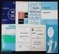 1973 Argentina in Ireland & Scotland Rugby Programmes (8): Full set, v Munster, Ulster, Connacht,