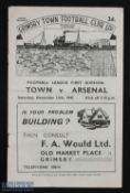 1947/48 Grimsby Town v Arsenal (Champions) Div. 1 match programme 13 December 1947; has creases, o/