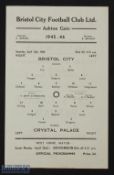 1945/46 Bristol City v Crystal Palace Div. 3 South League Cup qualifying match programme 13 April
