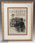1888 Framed Cadbury's Cocoa Rugby Advert: Promoting the drink, a well-known, striking Illustrated