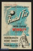 1946 FA Cup final match programme Charlton Athletic v Derby County at Wembley 27 April 1946; fair