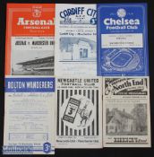 1953/54 Manchester Utd away match programmes v Cardiff City, Chelsea, Newcastle Utd, Arsenal,