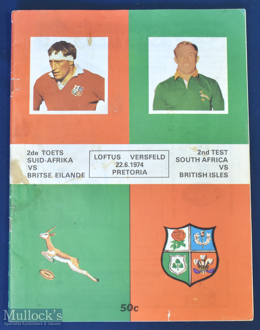1974 Unbeaten British & Irish Lions in SA 2nd Test Rugby Programme: Bold colourful cover and large