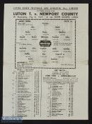1945/46 Football League South, Luton Town v Newport County match programme 1 May 1946 at Town