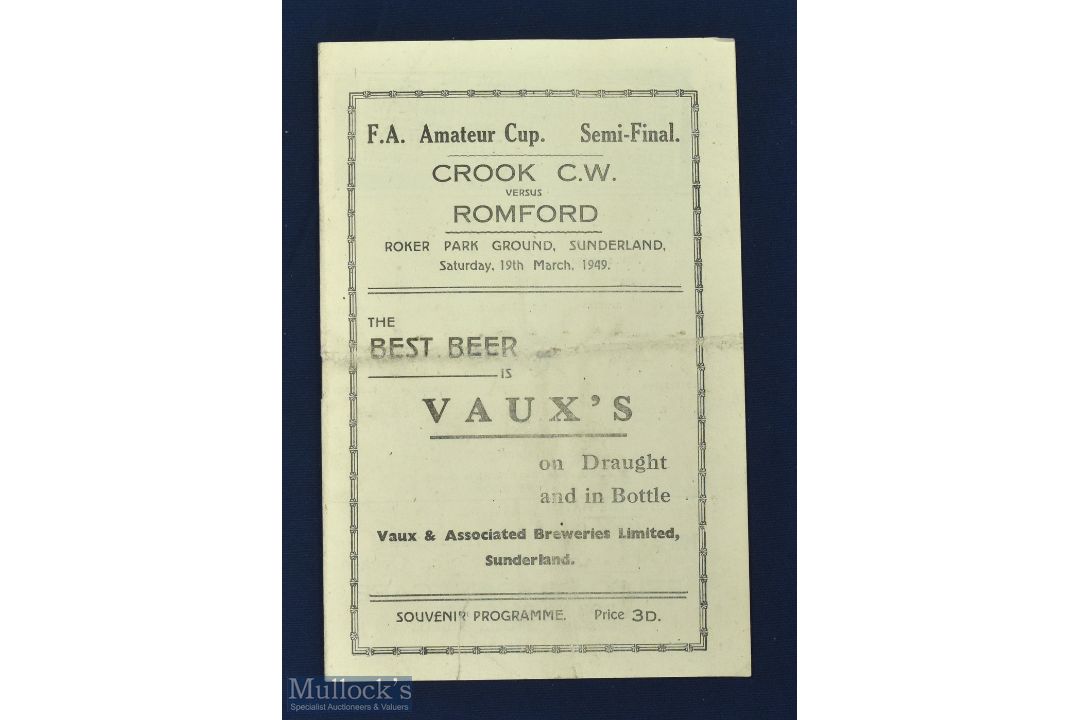 1949 FA Amateur Cup semi/final match programme at Sunderland 19 March 1949 Crook Colliery Workers