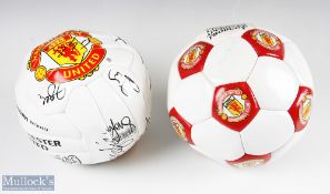 2x Signed Manchester United Footballs features Matt Busby, Johnny Carey, John Aston, OG Solskjaer,
