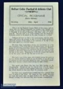 Scarce 1945/46 Belfast Celtic v Derry City Irish Regional league official match programme (extra