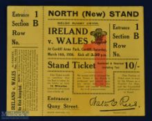 Scarce 1936 Wales v Ireland Rugby Ticket: In beautiful complete condition with one staple mark,
