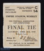 1948 FA Cup Final Tickets Blackpool v Manchester United at the Empire Wembley Stadium April 24th