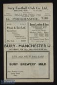 1945/46 War League North Bury v Manchester United football programme at Gigg Lane 23 February, 4