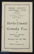 1944/45 War League North Derby County v Grimsby Town programme 7 October 1944, 4 pager; has small