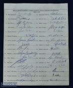 1969-70 SA UK Rugby Tour Official Autograph Sheet: 32 signatures on prepared and numbered sheet from