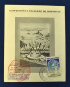 1950 World Cup Souvenir Logo Card appears with official stamps, franked, measures 12x15cm approx.