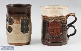 1971/74 Pair of Lions & Wales Rugby Pottery Mugs (2): Splendid large specially commissioned brown/