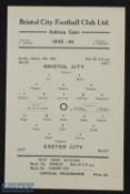 1945/46 Bristol City v Exeter City Div. 3 South (Cup qualifying) match programme 16 February 1946,