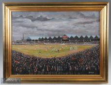 Bernard McMullen (1952-2015) Manchester United Football Club Old Trafford oil painting depicts a