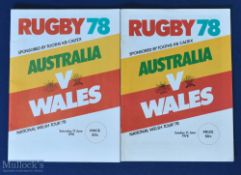 1978 Wales in Australia Signed Test Rugby Programmes (2): Both tests, including the 2nd with JPR