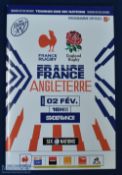 Scarce 2020 France v England Rugby Programme: Played in Paris on 2nd February 2020, this programme