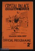 1936/37 Crystal Palace v Grimsby Town friendly match programme 10 April 1937 at Selhurst Park; rusty
