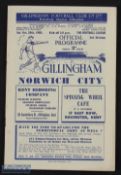 1950/51 Gillingham v Norwich City Div. 3 (S) match programme 28 October 1950; fair condition.