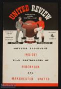 1951/52 Manchester Utd v Hibernian friendly match programme 29 March 1952 at Old Trafford; NB: