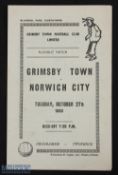 1953/54 Grimsby Town v Norwich City, floodlit friendly match programme 27 October 1953, 4 pager;