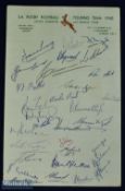 1960 Springboks in UK/France Rugby Autograph Sheet: On Springbok-coloured official headed paper,