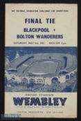 1953 FA Cup final match programme Blackpool v Bolton Wanderers at Wembley 2 May 1953; NB: Known as