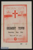 1950/51 Lincolnshire Cup final, Lincoln City v Grimsby Town match programme 19 May 1951, 4 pager;