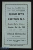 1945/46 Football League North Grimsby Town v Preston North End 4 May 1946, 4 pager, fair/good
