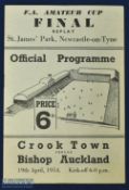 1954 Amateur Cup final replay match programme Crook Town v Bishop Auckland 19 April 1954 at