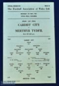 1951 Welsh Cup final Cardiff City v Merthyr Tydfil at Swansea 7 May 1951, single sheet.
