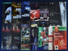 1992-2017 Wales H/A Rugby Programmes/Tickets (Qty): 33 substantial glossy issues inc eight aways,