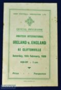 1939 Ireland v England amateur international match programme 18 February 1939 at Cliftonville, has