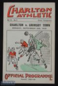1937/38 Charlton Athletic v Grimsby Town Div. 1 match programme 6 September 1937; fair/condition.