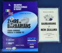 1974 Barbarians v NZ and 1997 Zebre v Barbarians Rugby Programmes (2): One the standard home