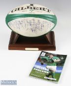 Unique Signed England Grand Slam Match Ball on Stand: Obtained from Matt Dawson, England No. 9