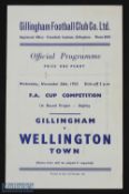 1952/53 Gillingham v Wellington Town FAC 1st round proper replay match programme; single sheet,