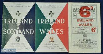 1952-1956 Ireland Home Programmes (3): Pretty good v Wales 52 & VG 56, G v Scotland 1956
