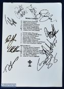 Rare 2009 USA v Wales Signed Rugby Team sheet: Glossy sheet for the game played in Chicago. Welsh