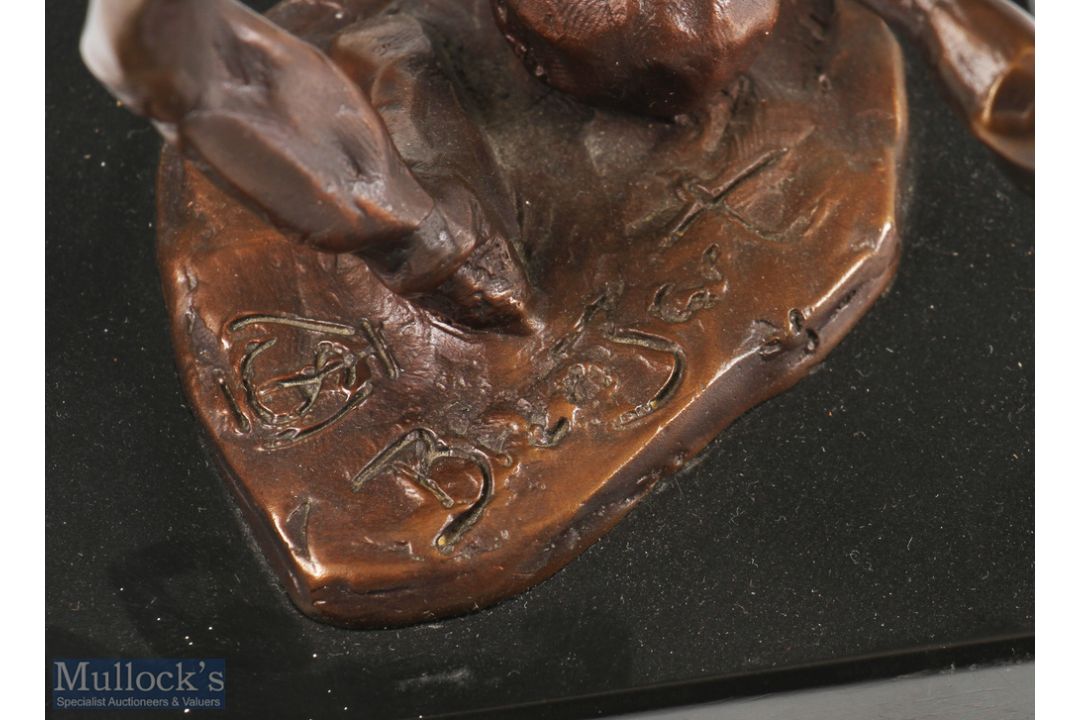 Bronze Abstract Footballer Sculpture showing stylised figure about to kick ball, with indistinct - Image 2 of 2