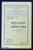 1947 Welsh Cup s/f Wrexham v Merthyr Tydfil 15 May 1947 at Cardiff City, 4 page; Good.