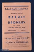 1938 FA Amateur Cup s/f match programme Barnet v Bromley 2 April 1938 at Dulwich Hamlet; fold out